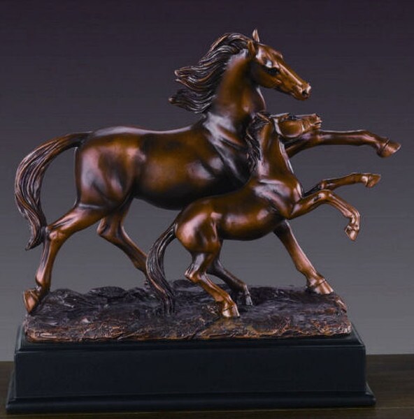 Horse With Baby Colt Statue Sculpture Faux Bronze Finish